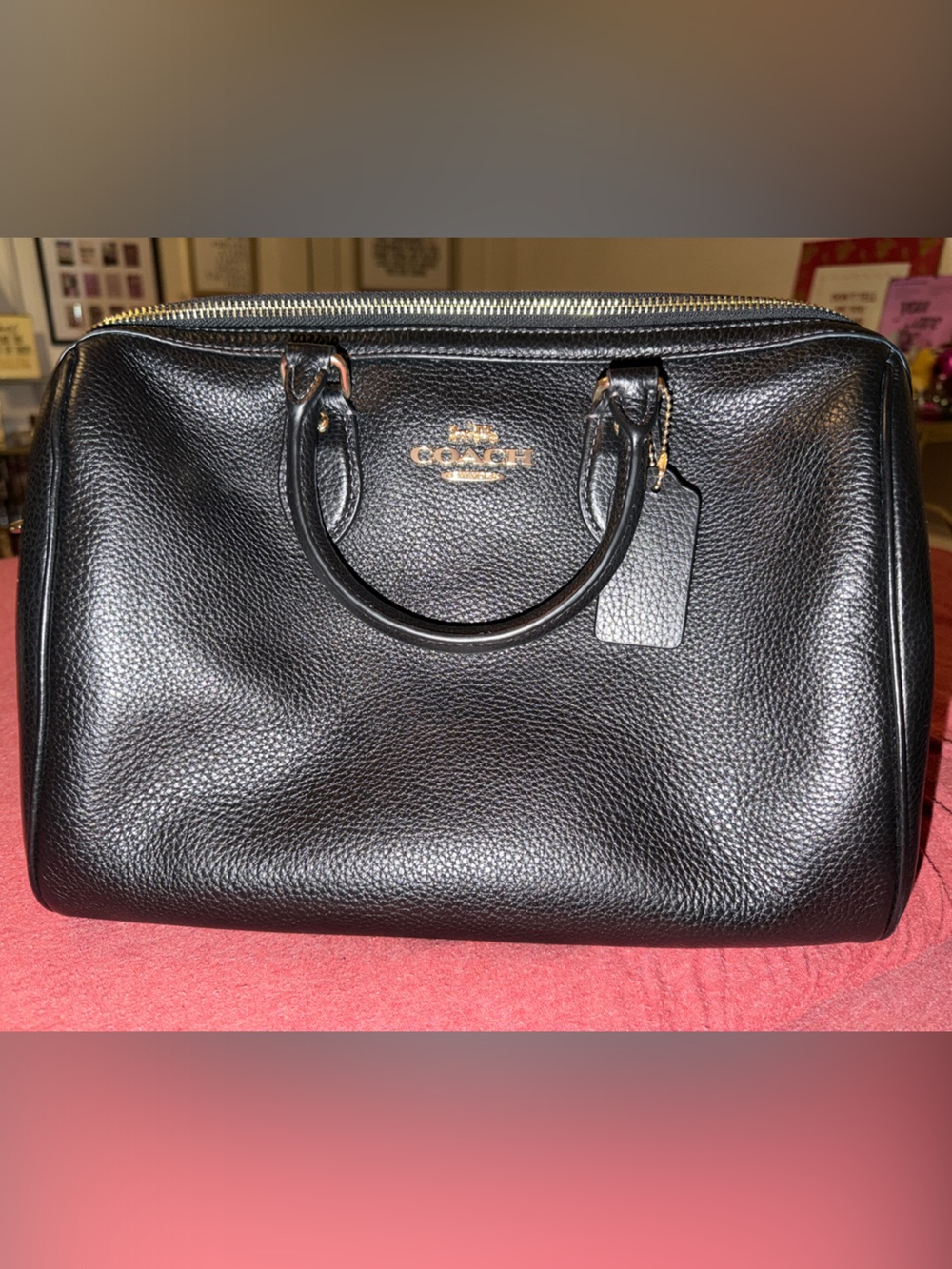 Coach Large Black Pebbled Rowan with Gold Hardware